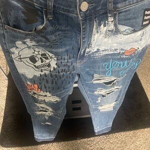 American Eagle Outfitters Blue Skinny Jeans with Distressed Design
